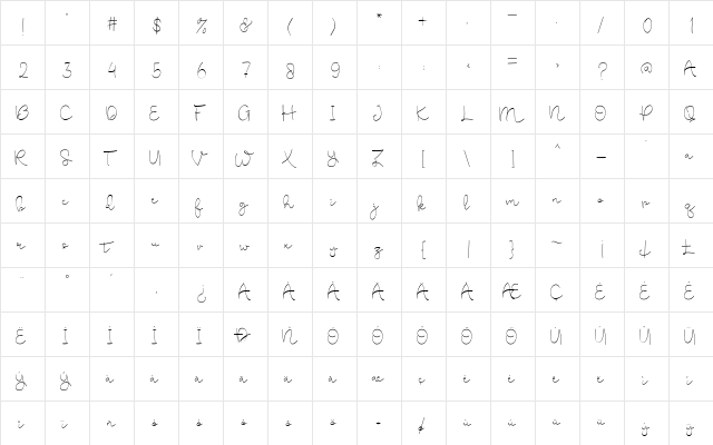 Cute Baby Regular Regular  glyph index