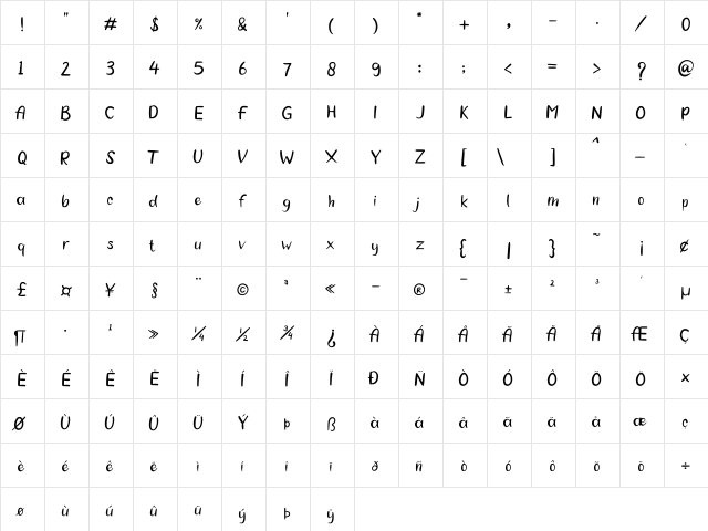 Font Regular  glyph index