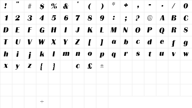 BurinSSK Italic  glyph index