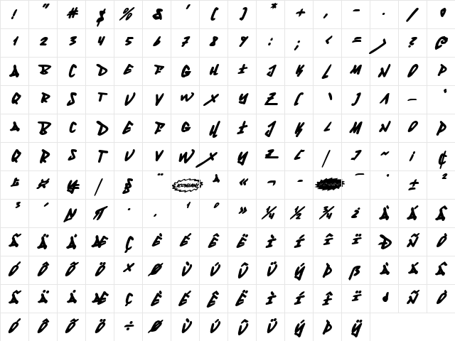 Fantom Bold Italic Bold Italic  glyph index