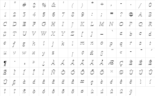 LifeTRegItaOu1 Regular  glyph index