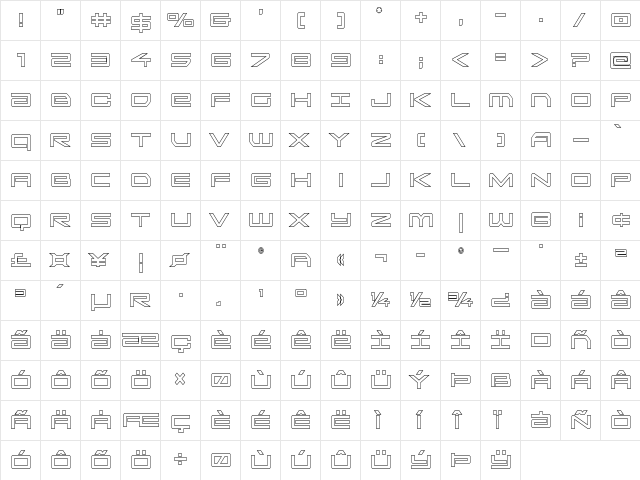 Sky Ridge Condensed Outline Regular  glyph index