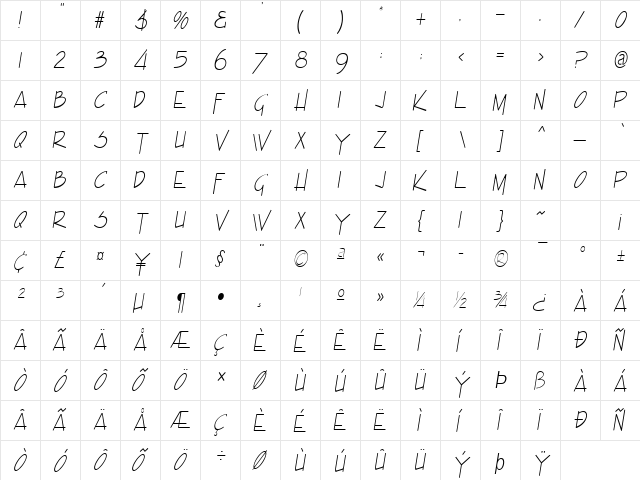 Enview Condensed Light Italic  glyph index