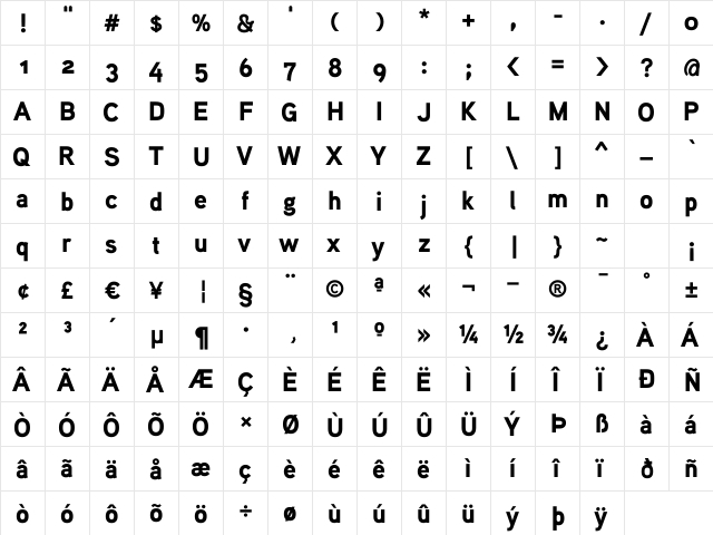 Aaux ProBlack OSF Regular  glyph index