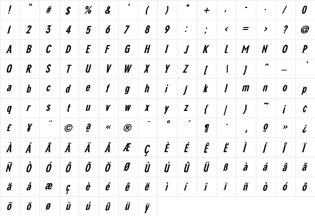 NewGlobal BoldItalic  glyph index