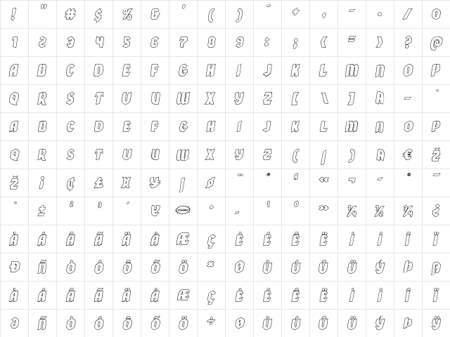 Xmas Xpress Outline Italic Italic  glyph index