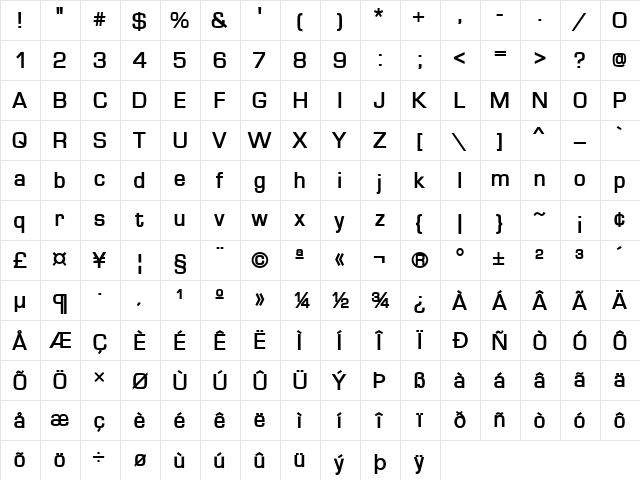 Waukegan LDO Bold  glyph index