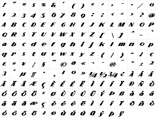Flighter PERSONAL USE ONLY Regular  glyph index
