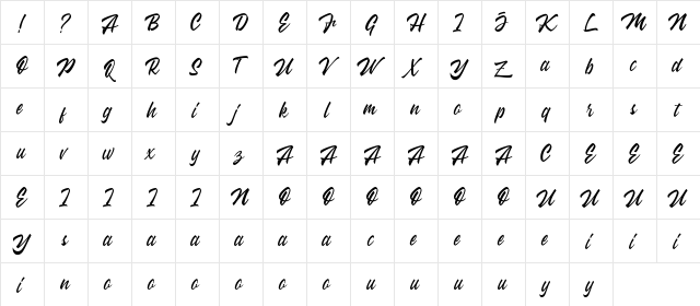 Wakanda Regular  glyph index