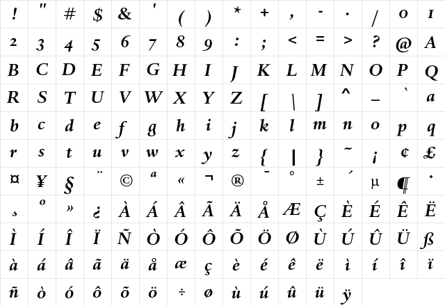 DTL Haarlemmer SD Bold Italic  glyph index