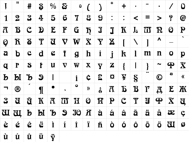 Arabia normal  glyph index