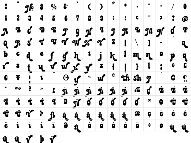 Jackpot Sweep Regular  glyph index