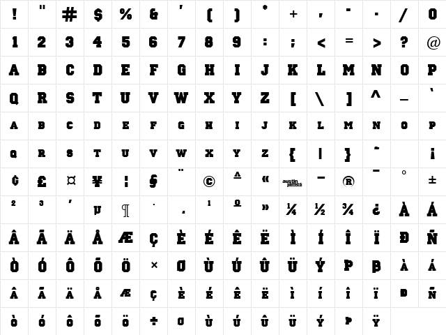 Letterman-Solid Regular  glyph index