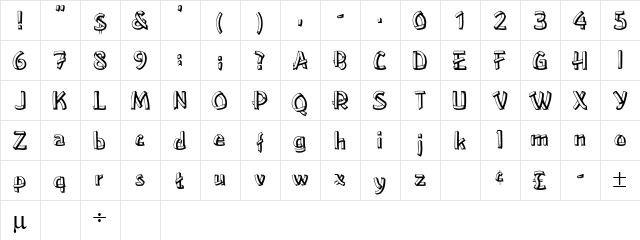 WINONA Regular  glyph index