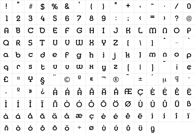 Media-Medium Regular  glyph index