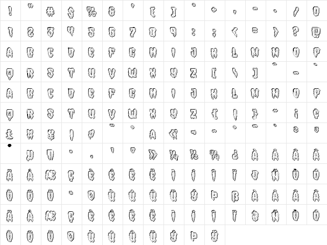 Hemogoblin Engraved Regular  glyph index