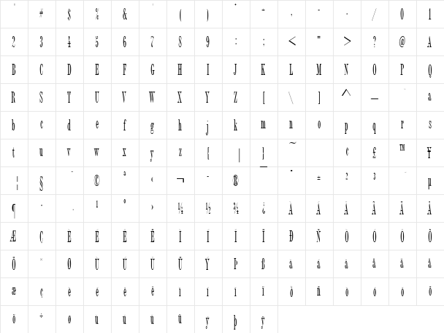 URWBordaDReg Regular  glyph index