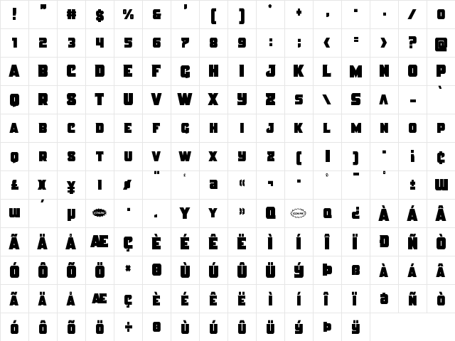 Justice Condensed Straight Condensed  glyph index