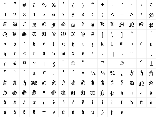 Otto Normal  glyph index