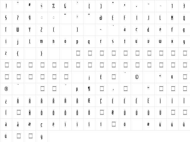 ModulaBold Medium  glyph index