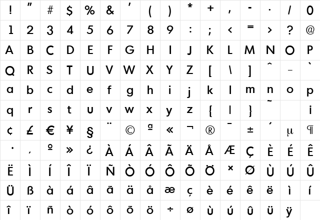 MontrealSerial-Medium Regular  glyph index