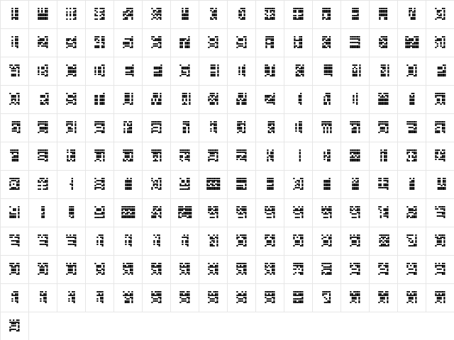 ScreenMatrix Regular  glyph index
