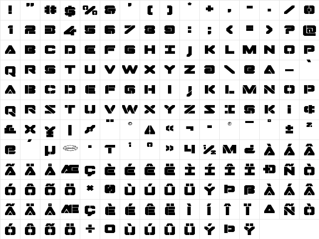 Domino Jack Expanded Expanded  glyph index