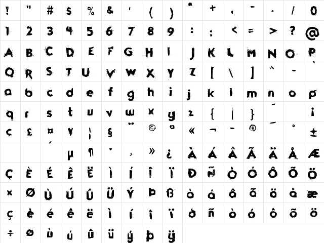 Funkrocker Regular  glyph index