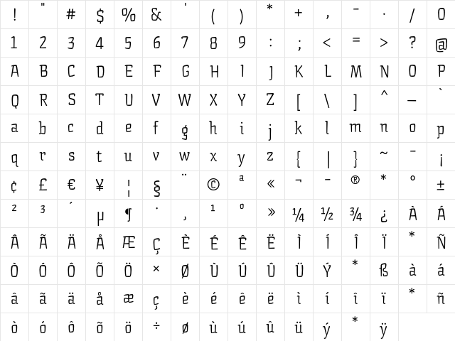 Arctic Light  glyph index