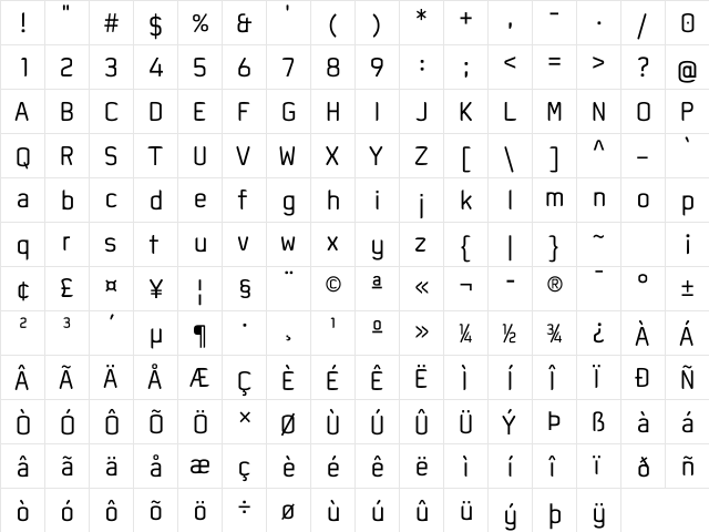 Lux-Montag Regular  glyph index