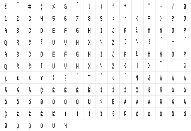 TerminusRegular Regular  glyph index