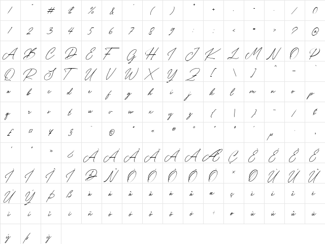 Sallythone Regular  glyph index