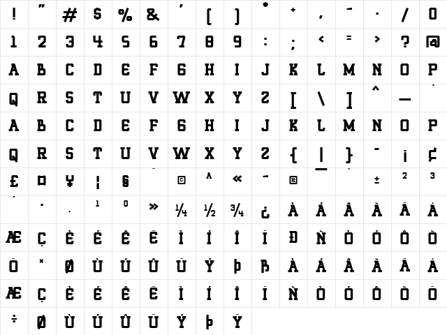 ROQUERO Regular  glyph index