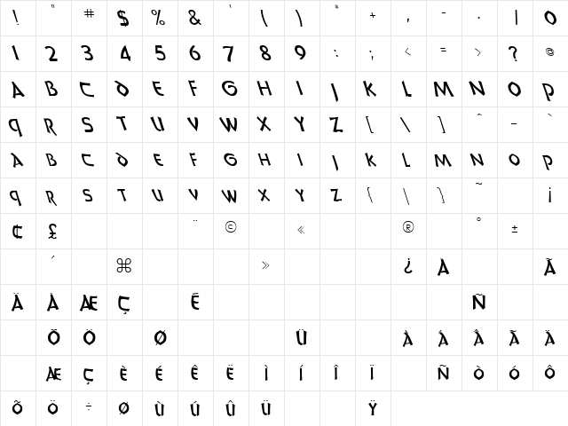 Desperado 2 Regular  glyph index