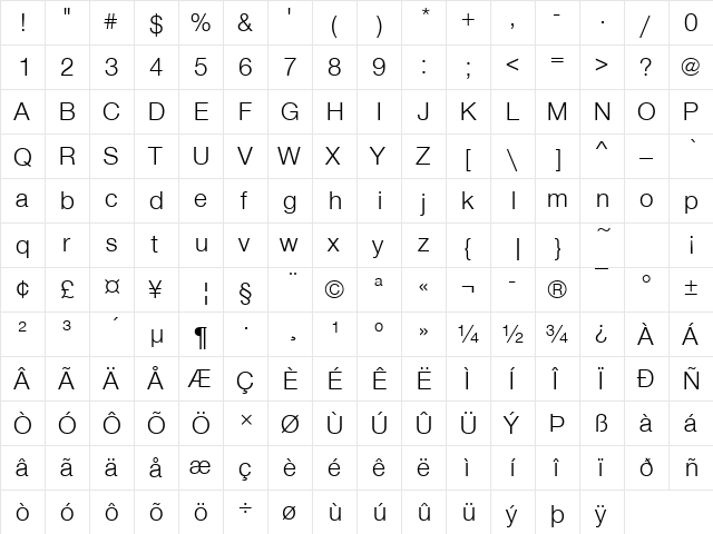 NimbusSanNovD Regular  glyph index