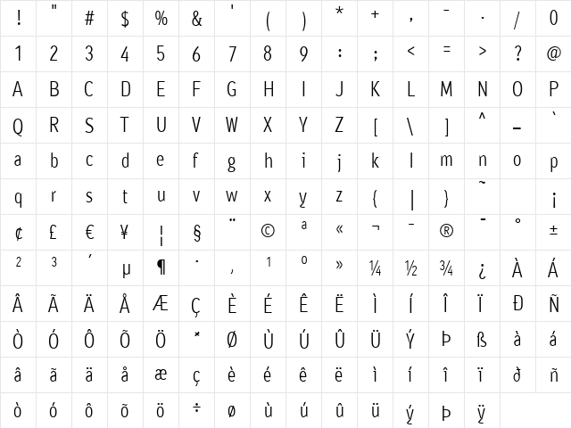 Ayumi Normal Regular  glyph index