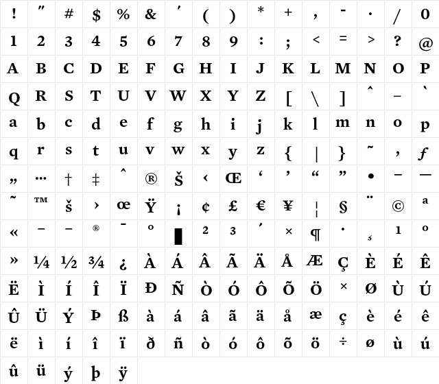 Mercury Text G3 Semibold  glyph index