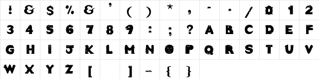 Crazy Creatures Bold  glyph index