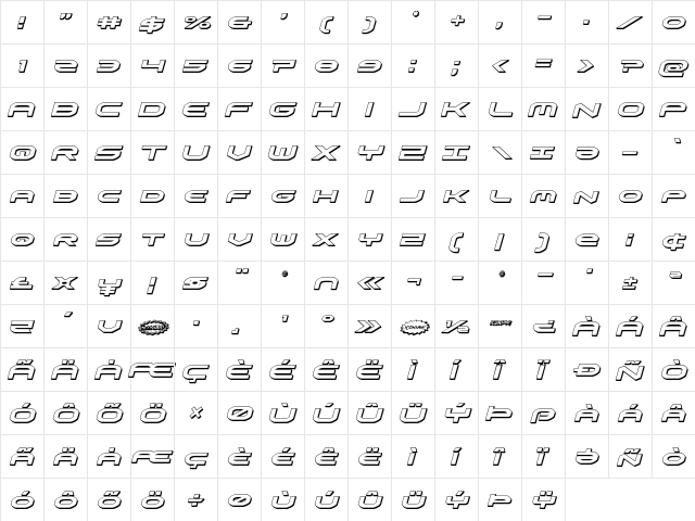 Omni Boy 3D Italic Italic  glyph index