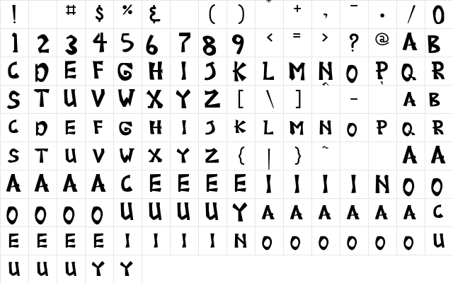 Great Junggle Regular  glyph index