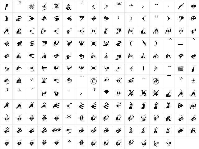 DigitalWaste Oblique  glyph index