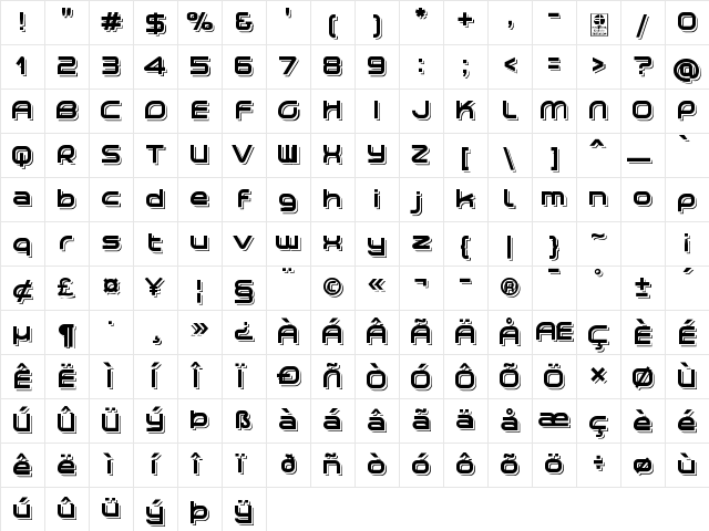Planetium-X Shadowed Demo Regular  glyph index
