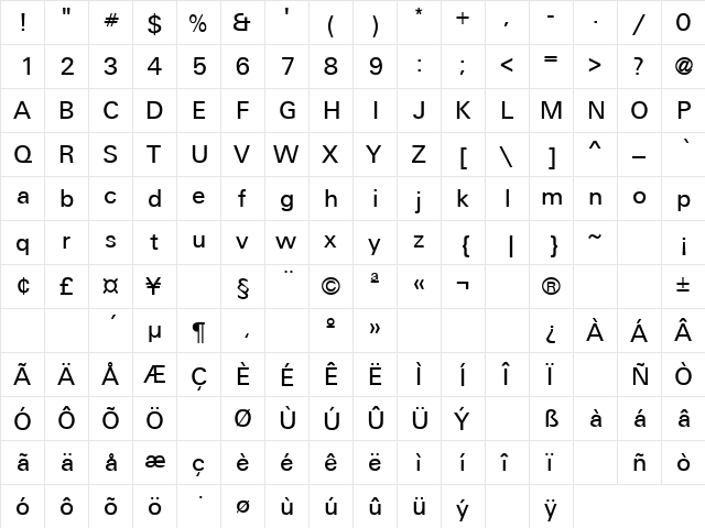 Black Dog21 Regular  glyph index