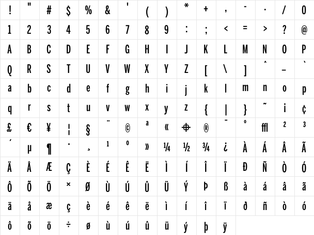 BentonSans UltraCondensed Medium  glyph index
