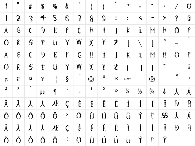 Gymnastics Regular  glyph index