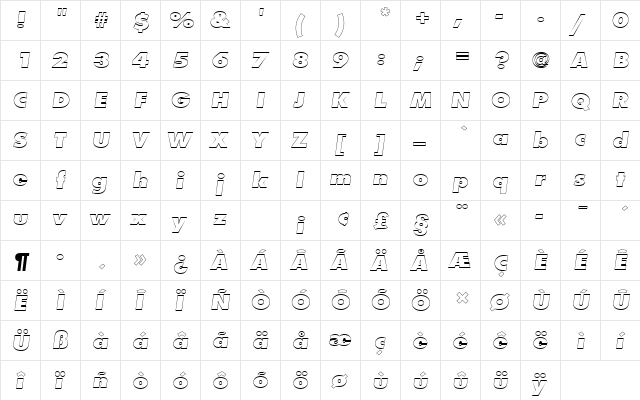 FuturaTExtBolOblOu1 Regular  glyph index