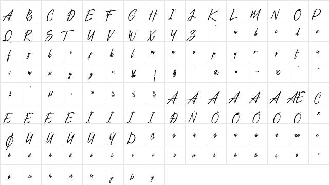 Stoneberg Regular  glyph index