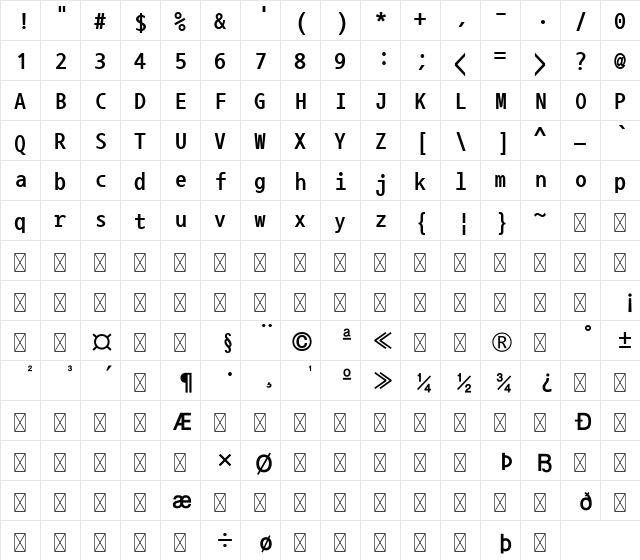 NanumGothicCoding Bold  glyph index