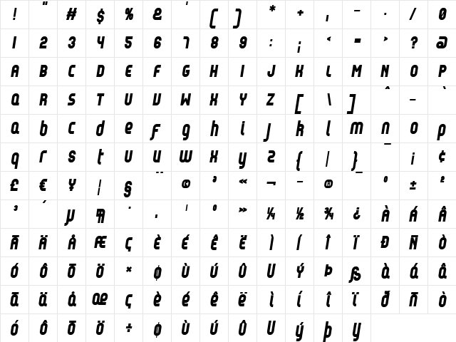 Reflex - Black Italic  glyph index