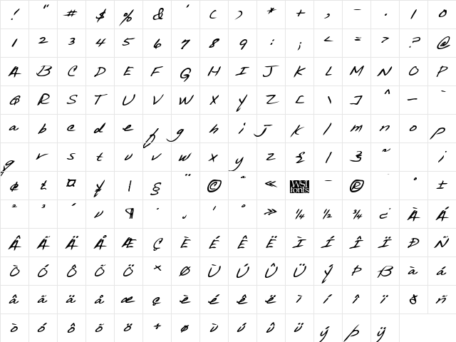 AnniesHand Bold Italic  glyph index